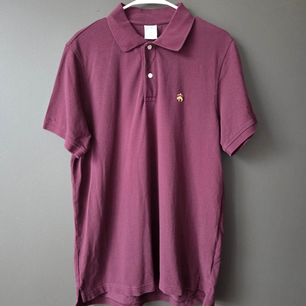 Brooks Brothers Mens Polo Shirt Burgundy Red Slim Fit Size‎ L Sheep Logo Cotton
